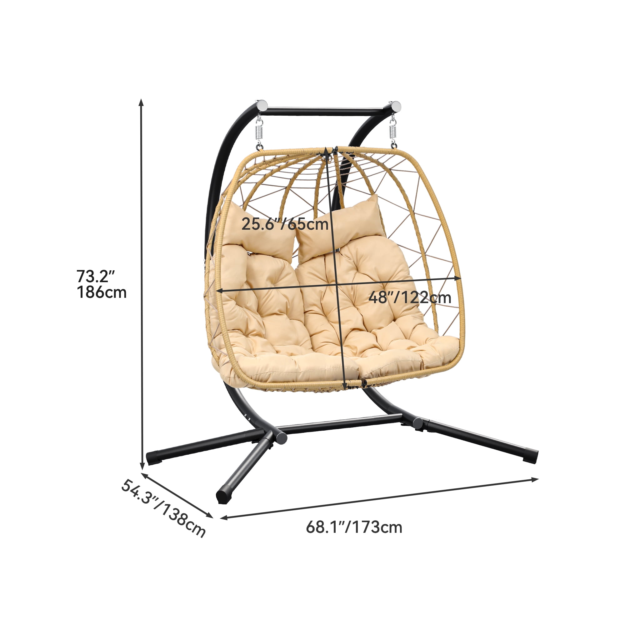 Dextrus Rattan Egg Hanging Chair with Stand, Beige