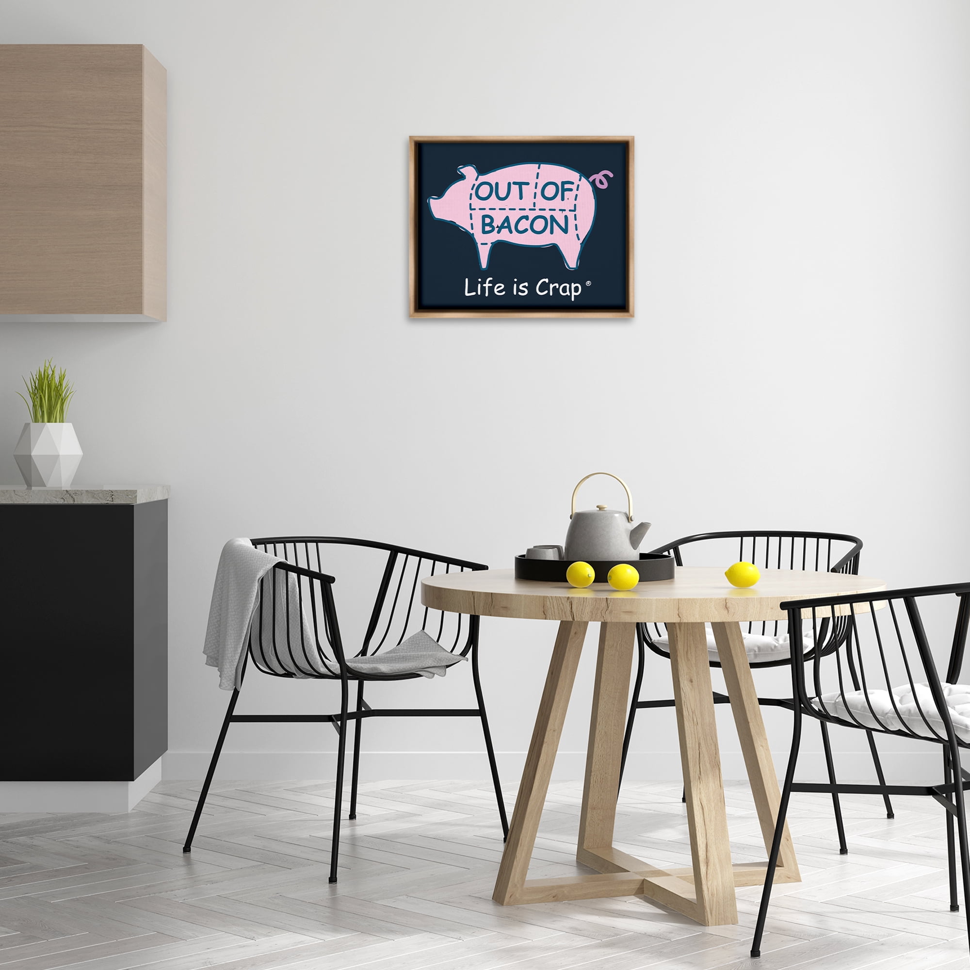 Stupell Industries Funny Out Of Bacon Novelty & Humor Painting Brown Floater Framed Canvas Art Print Wall Art, 21 x 17