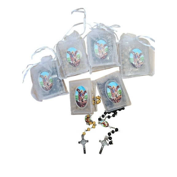 Set of 12 x St. Michael Archangel mixed Rosary with gift bags Beaded Rosario Rosario de San Miguel