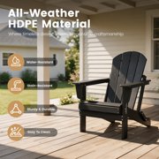 FADINGFREE Outdoor Folding Adirondack Chair, All-Weather & Space-Saving HDPE Chair for Patio, Poolside, Deck & Graden, Black