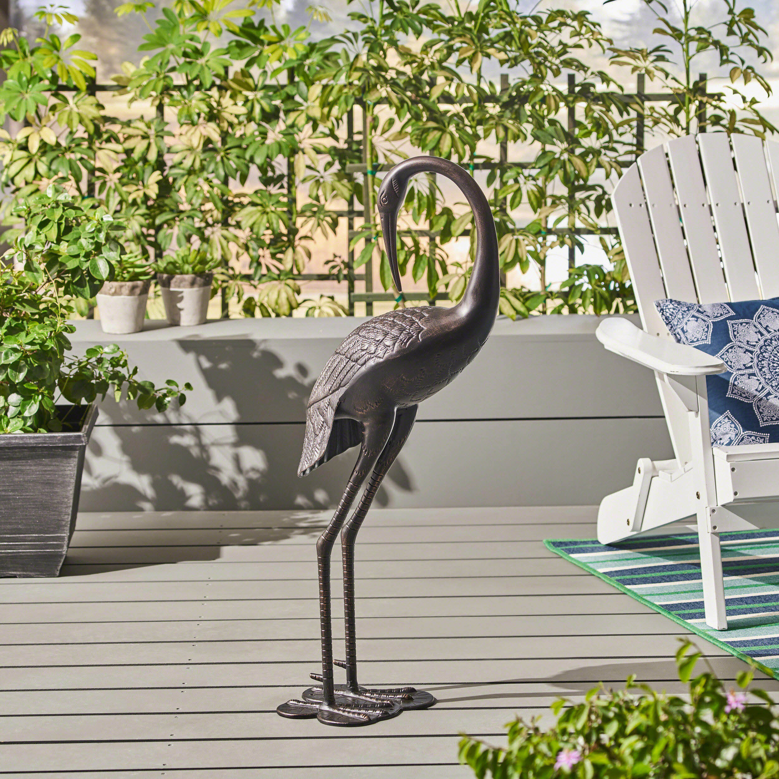 38.5" Antique Bronze Aluminum Crane Statue, Outdoor Garden Decor - Rust-Proof Patio Fountain Sculpture