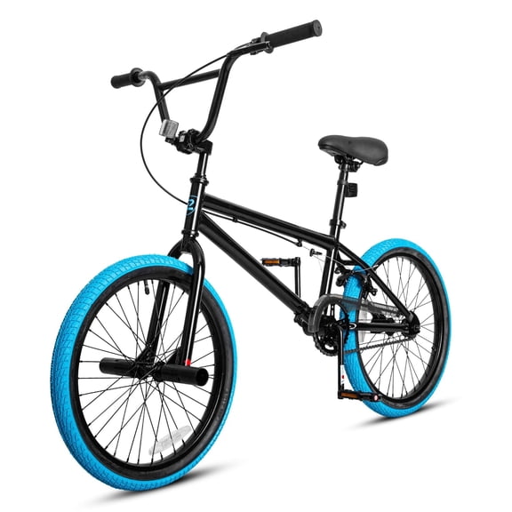 Hykolity BMX Kid Bike 20 Inch Freestyle Bicycle for Boy Girl Teenage Youth Rider Age 7 Single Speed with High Carbon Steel Frame, 2 Pegs, Rear U-Brake, Adjustable Seat, Black Blue