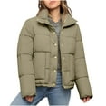thumbnail image 2 of Nfurl Womens Winter Puffer Jackets Warm Zip up Button Down Coats Winter Going Out Outerwear Solid Color Quilted Puffy Jacket with Pockets Khaki L, 2 of 5