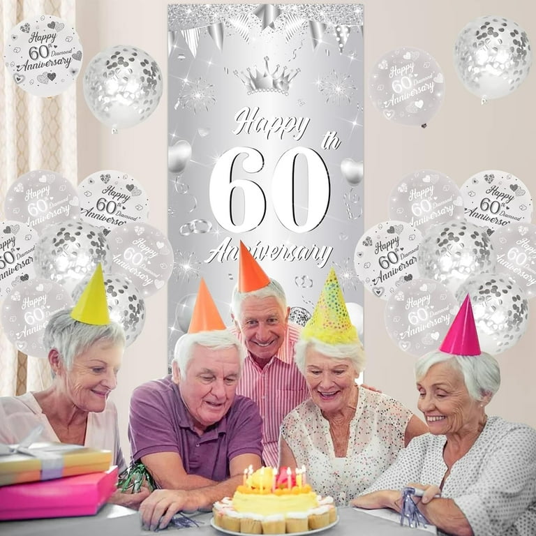 Happy 60th Anniversary, Cheers to 60 Years, 60th Wedding Anniversary, Silver Confetti Anniversary Party Decoration, Anniversary Décor, File