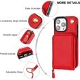 thumbnail image 5 of Crossbody Wallet Case for iPhone 15 Pro Max, Zipper Pocket Case with Card Holder, PU Leather RFID Blocking Protective Cover Case with Kickstand Detachable Wrist Strap Lanyard 6.7" (Red), 5 of 15