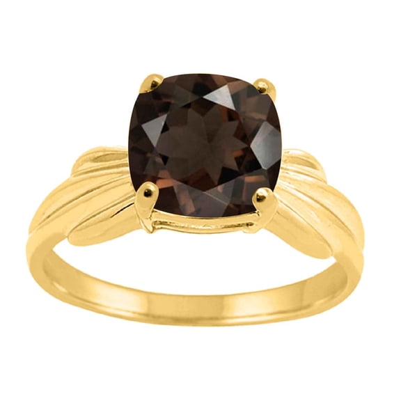 Mauli Jewels Rings for Women 2.25 Carat Cushion Cut Smokey Quartz Ring 4-Prong 10K Yellow Gold