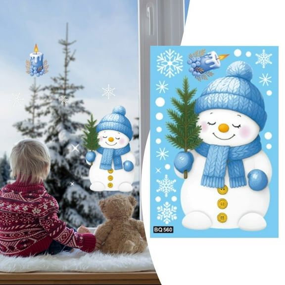 Event & Party Static Cling Window Stickers - Candy Snowflakes & Snowman Decorations