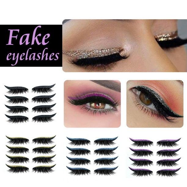 Eyelash Stickers, Reusable Eyeliner and Eyelash Stickers 4 Pairs