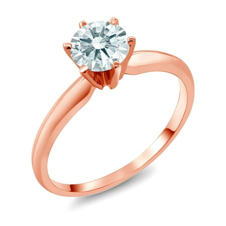 - 14K Rose Gold Solitaire Ring Set with Round White Zirconia from Swarovski