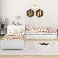 thumbnail image 3 of Twin Size Platform Bed with Trundle and Drawers, L-Shaped Corner Bed Frame for Kids Teens Adults, Wood Daybed with Storage Desk for 3 People, 3 Beds in One for Kids Teens Bedroom Furniture Gray, 3 of 7