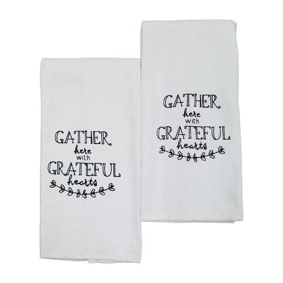 Mabelle Home Collection Grateful Hearts Kitchen Towel Set, 2 Cotton Dish Towels