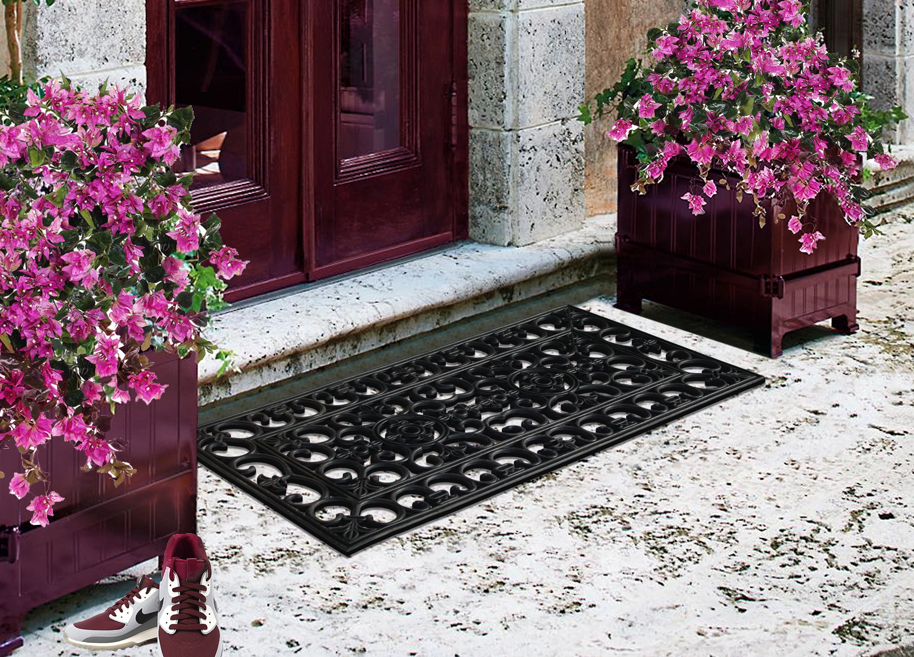 A1HC 10lb Heavy Duty Rubber Doormat 24"x48" - Won't Blow Away, Outdoor Front Door Mat, Mud Dirt Scraper, Non-Slip Drainage Mat for Entryway Patio Garage