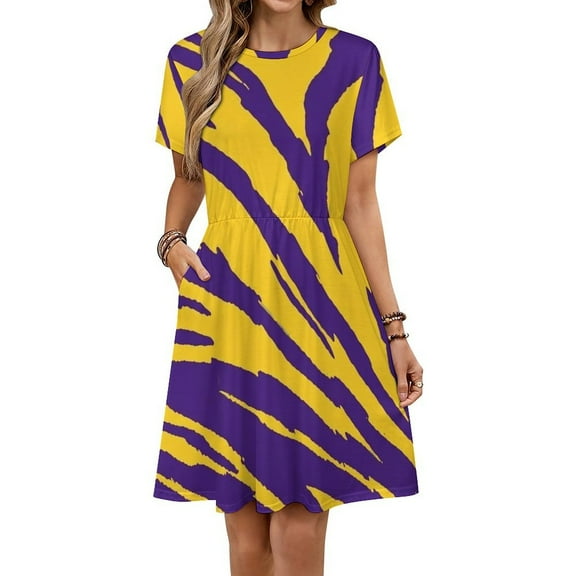 Purple And Gold Tailgate Swag - Claw Marks Dress Summer Street Style Dresses Female Short Sleeve Printed Sundress