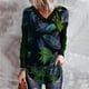 thumbnail image 2 of Top de manga larga con cuello en V y encaje con estampado de hojas y flores para mujer Fridja  hkj4374, 2 of 8