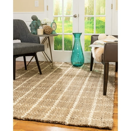 Rugs 6 X 9 Natural Area Rugs 100% Natural Fiber Handmade Basketweave Chunky Angelina Jute Rectangular Rug (6' X 9') Beige ()
