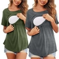 thumbnail image 2 of IROINNID Plain Maternity T Shirts for Women Pregnant Nursing Round Neck Short Sleeve Solid Color Breastfeeding Blouse Two Pieces,Olive Green, 2 of 9