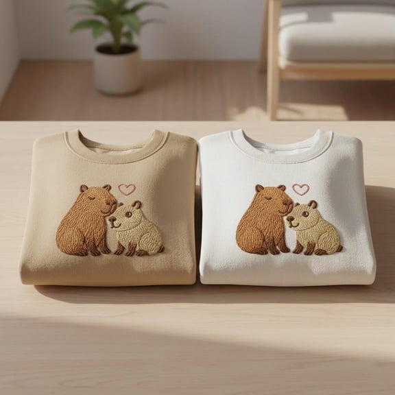 Embroidered Capybara Couple Sweatshirt, Valentine Shirt, Couple Gift For Her, Capy Lovers Matching Sweater