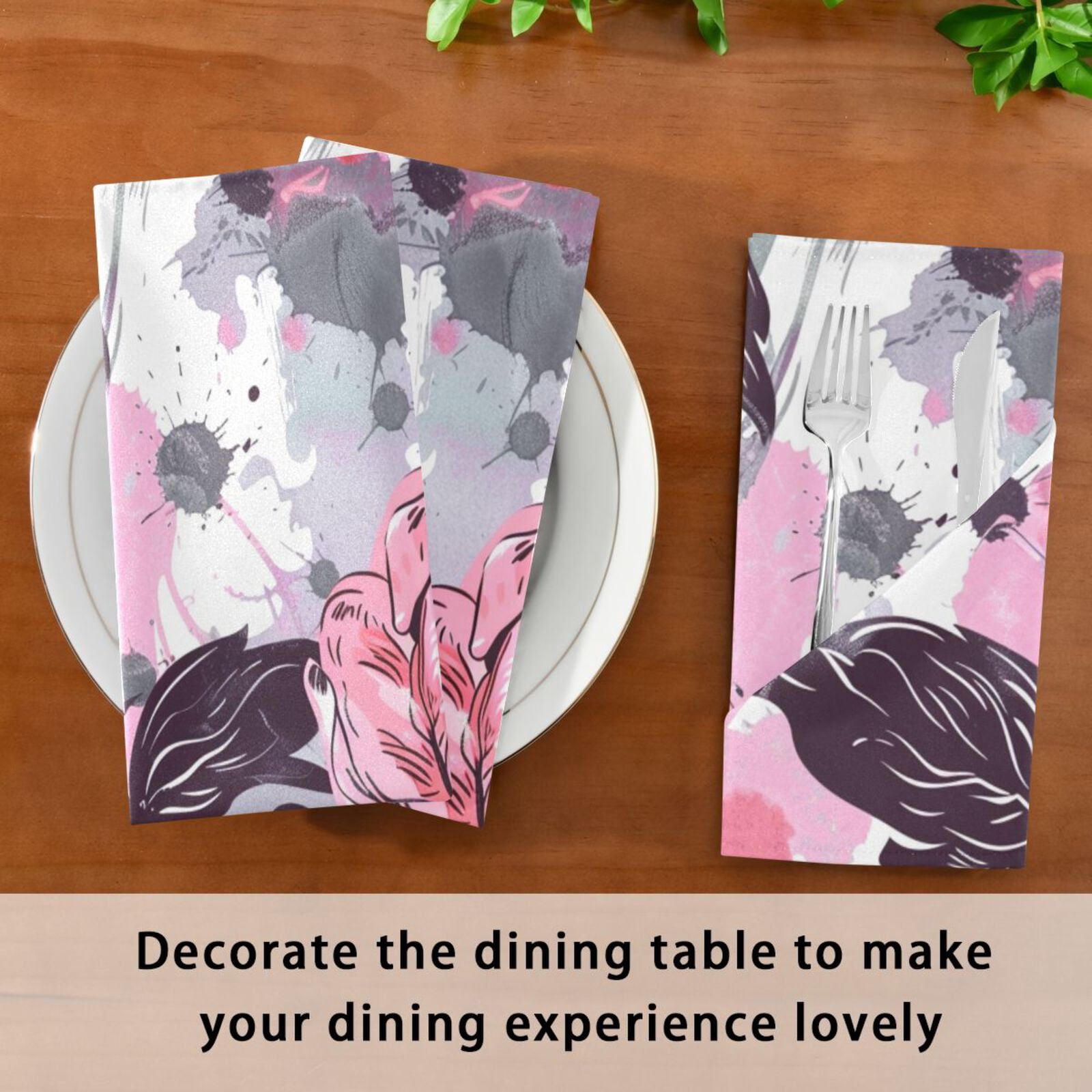 JSTEL Pink Peony Flower Watercolor Cloth Napkins Set of 6, 20x20 Inch Washable and Reusable Napkin for Decoupage Dinner Party Everyday Use