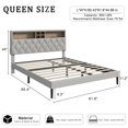 thumbnail image 7 of Sesslife Queen Bed Frame with Adjustable Storage Headboard, Upholstered Platform Bed with Charging Station and 2 Side Pockets, Strong Wood Slats Support, Noise Free, No Box Spring Needed, Gray, 7 of 7
