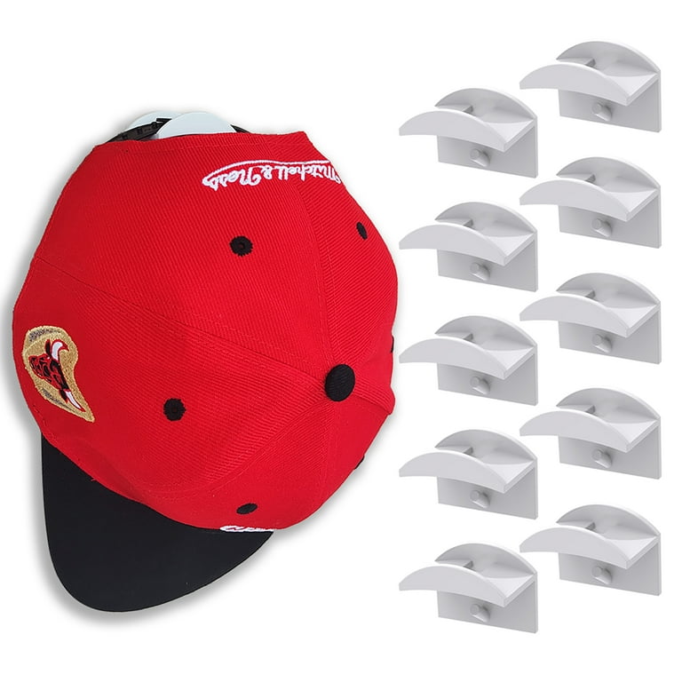 Mojoyce Adhesive Hat Hooks for Wall (10 Pack) - Baseball Caps Hangers Rack  (White) 