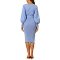 thumbnail image 3 of INSPIRE CHIC Robe pour Femme en Tricot à Col Rond Manches Lanterne 3/4 Ceinturée Ourlet Plissé Robes S Bleu Brume, 3 of 6