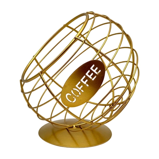 Jaula para cápsulas de café, gran capacidad, para decoración de mostrador, alambre de hierro resistente. Oro 12cmx16cm