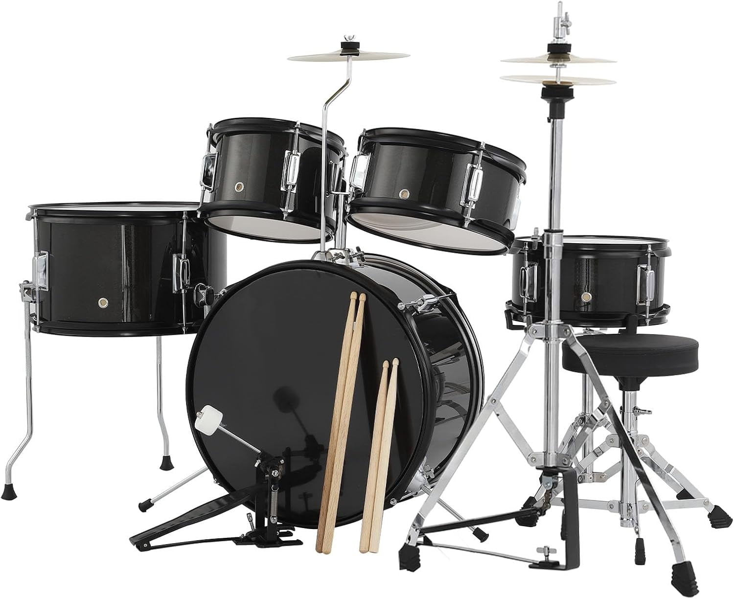 TEQIN Kids Drum Set,Junior Drum Kit,Drum Set for Musical Instruments,Full 16in Youth Drum Set With Bass Drum,Tom, Snare Drum,Hi-Hat,Cymbal and Drum Pedal for Beginner,5-Piece for Beginners