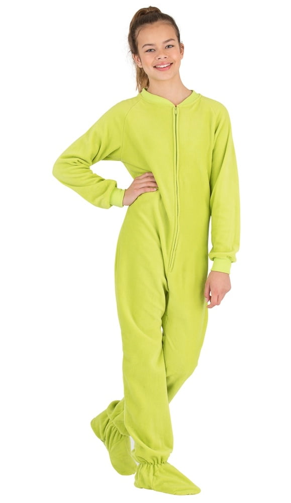 Footed Pajamas Footed Pajamas Lime Green Kids Fleece Onesie