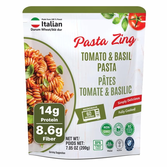 Pasta Zing Tomato & Basil Pasta, Pack of 7, 7.05 Ounce | Ready To Eat in 1 Minute | Made with 100% Italian Durum Wheat | Natural Ingredients | Classic & Flavorful | Easy Meal & Side Dish