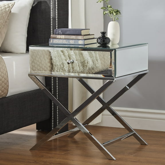 Weston Home Downey X-Base Mirrored Chrome End Table