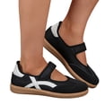 thumbnail image 2 of Domuza Women Retro Two-Tone Mary Jane Sneakers, Adjustable Magic Strap Cross Strip Casual Flat Shoes Non-Slip Gum Rubber Sole Daily Walking Footwear Black 7.5（EU-39）, 2 of 9