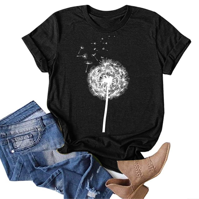 GZWYHT Grande Vente! T-Shirts pour Femmes, T-Shirts, T-Shirts Décontractés pour Femmes avec Impression de Tournesols, Col Rond, Manches Courtes, Tuniques, Blouses, T-Shirts Graphiques, Hauts d'Été pour Femmes Noirs P