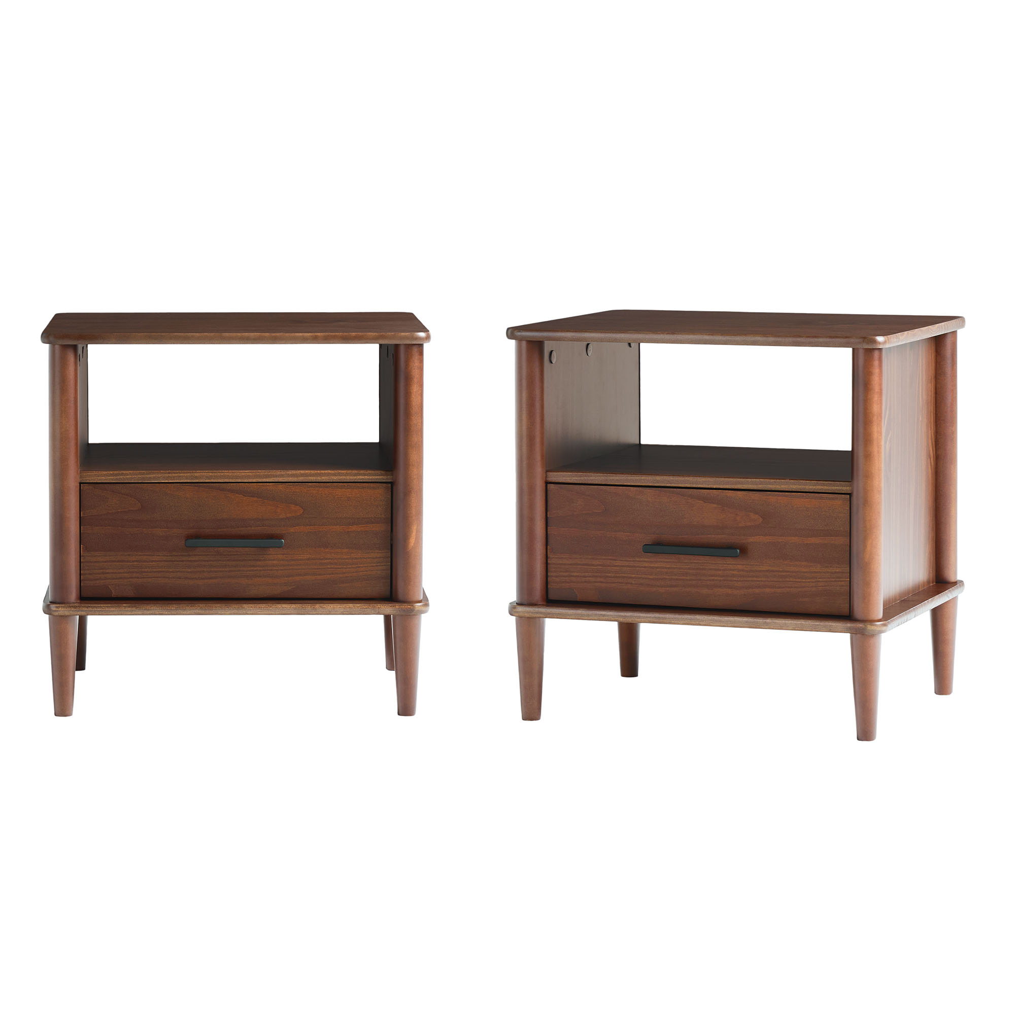 Walker Edison Transitional 1-Drawer Spindle-Leg Nightstand, Set of 2, Walnut
