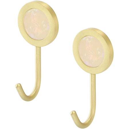 

2 Pack Adhesive Hooks Brass Wall Damage Free Key Hooks for Wall Decorative Self Adhesive Hooks Wall Hangers Without Nails for Entryway Kitchen Bathrooms Door White Gold White-gold