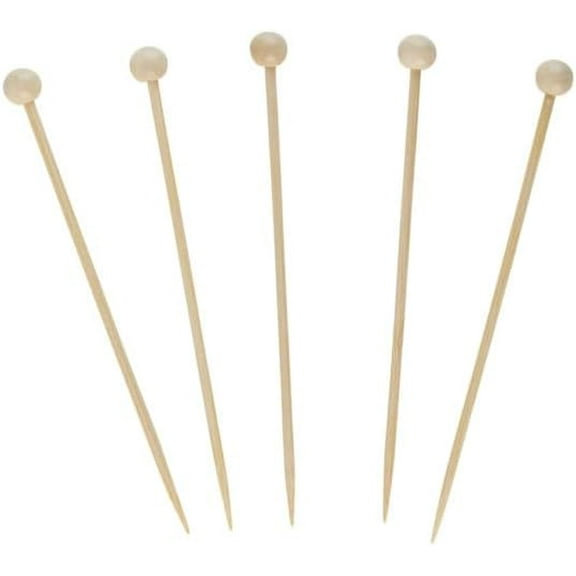 EcoQuality 4.7 inch Bamboo Picks With Decorative Wooden Ball End Skewers for Parties Appetizers Cocktails BBQ Garnish Charcuterie Catering Accessories (100)