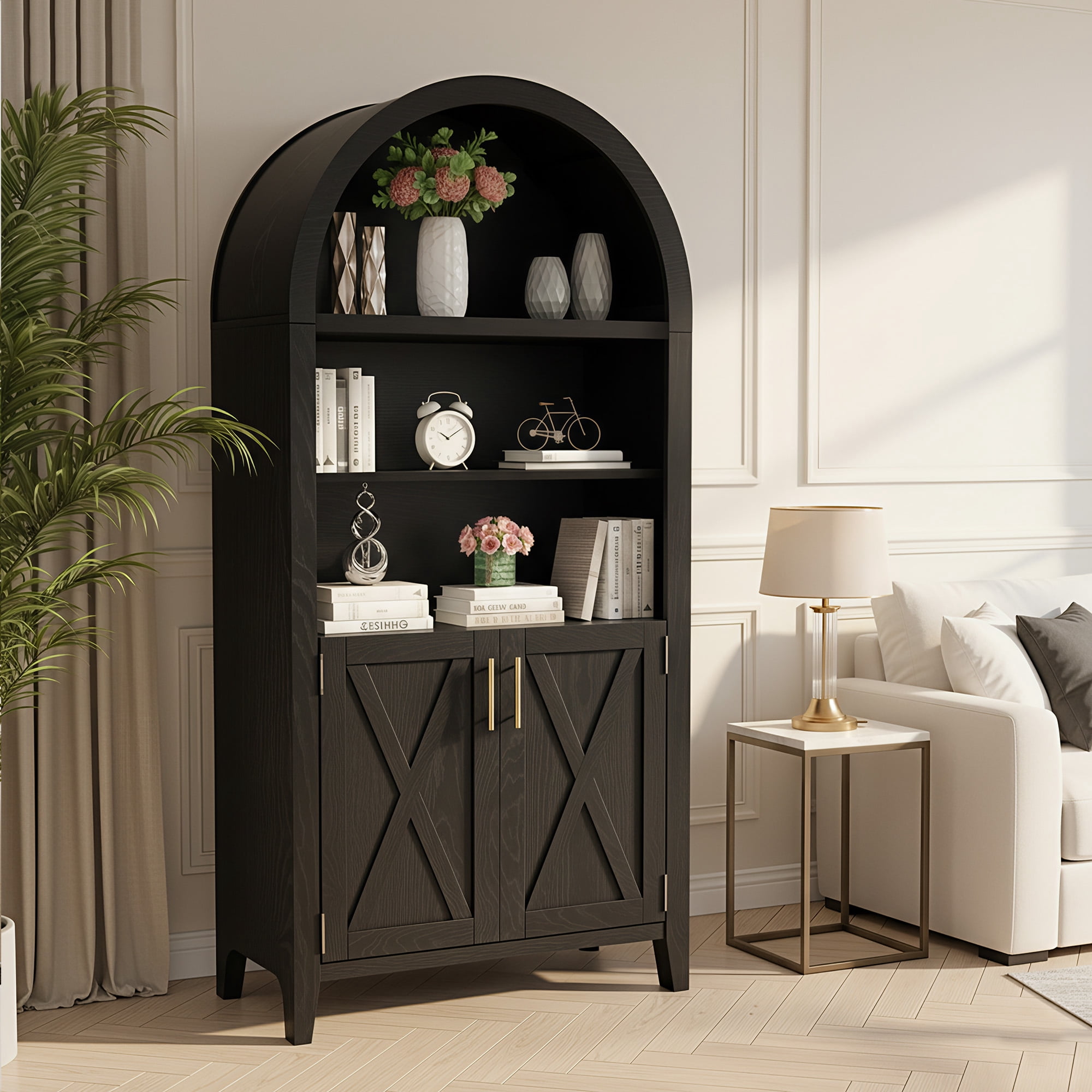 MAYEERTY Arch Accent Cabinet, Elegant Display Cabinet for Living Room & Entryway, 63" Black