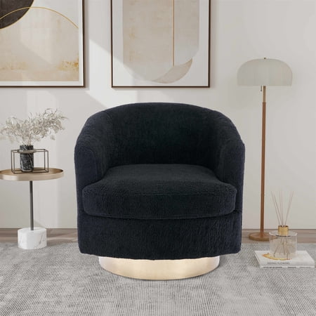 360 Degree Swivel Accent Chair, Swivel Accent Chair with Cushion and High Backrest, 360 Degree Swivel Barrel Club Chair for Nursery, Living Room, Vanity Bedroom, Office, Lounge (Black)