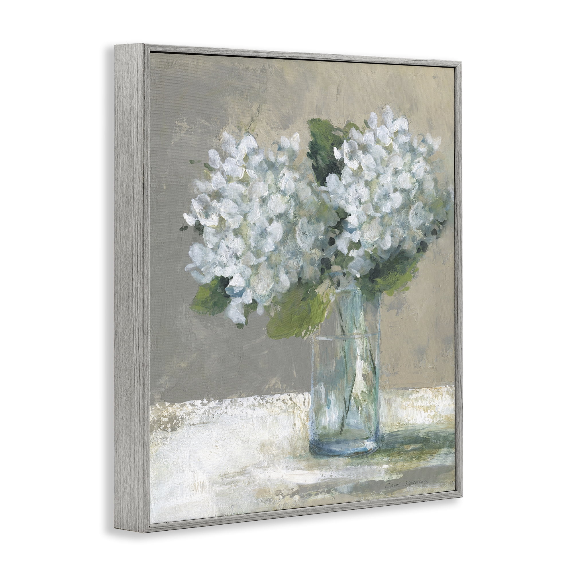 Stupell Industries White Hydrangeas Glass Vase Gray Framed Giclee Art, design by Carol Robinson