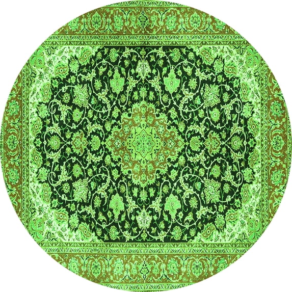 Ahgly Company Indoor Round Medallion Green Traditional Area Rugs, 7' Round