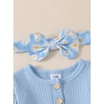 thumbnail image 6 of Loicainy Baby Toddler Girls 3 Piece Flare Pants Outfits 3 6 9 12 18 Months Ribbed Long Sleeves Romper and Daisy Print Elastic Pants Headband Set Fall Spring Clothes Set, 6 of 9