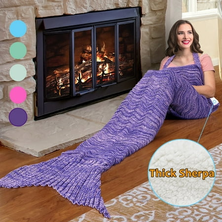 Catalonia Mermaid Tail Sherpa Blanket, Super Soft Warm Comfy Sherpa Lined Knit Mermaids with Non-Slip Neck Strap, Best Gift for Girls Women Adult Teens Birthday Christmas Purple Purple / Sherpa (Best A Line Dresses)