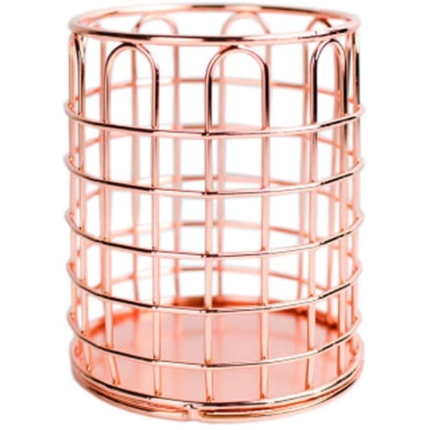 Soporte de lápiz, maceta de pluma de hierro redonda de oro rosa, soporte de cepillo de maquillaje, maceta de metal adecuada para el consumo de la oficina y el hogar oso de fresa Hogar