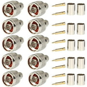 Pack of 10 N Male Plug Crimp Rf Coaxial Connector 50 ohm for LMR400 Belden 9913 RG8 Nickel Machined Brass Construction
