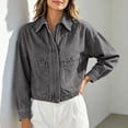 thumbnail image 5 of CBASIHI Cropped Denim Shirt Jackets for Women- Fall Casual Long Sleeve Oversized Zip Up Jean Jacket Gray Size S, 5 of 9