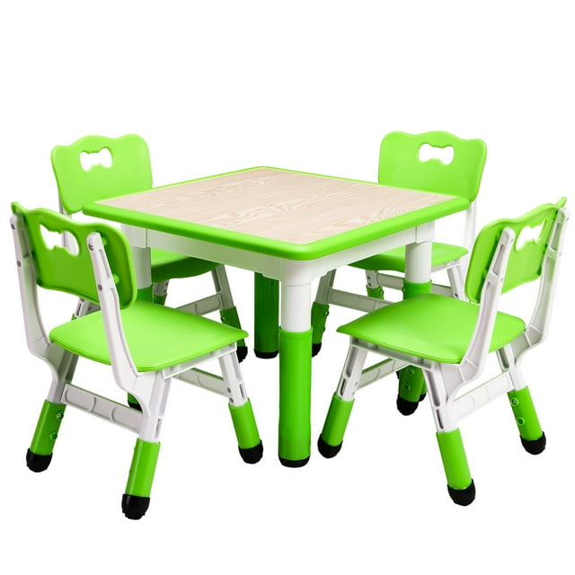 YUSAZENS Ensemble Table et 4 Chaises à Hauteur Réglable, Résistant aux Graffitis pour Tout-Petits de 2 à 10 Ans Vert
