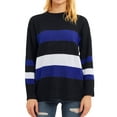 thumbnail image 3 of HUBERY Women Colorblock Stripe Crew Neck Long Sleeve Sweater, 3 of 8