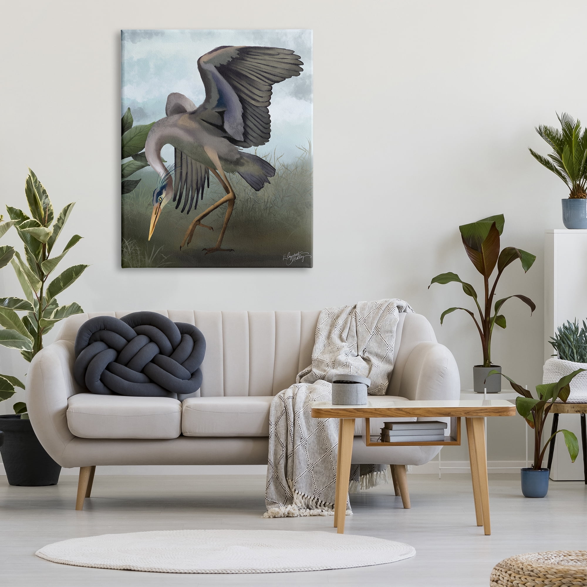 Stupell Industries Dancing Crane Portrait Animals & Insects Painting Gallery Wrapped Canvas Art Print Wall Art, 36 x 48