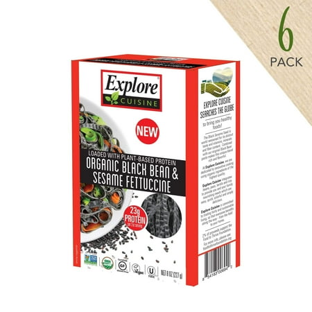 Kosher Vegan Gluten Free - Explore Cuisine Organic Black Bean & Sesame Fettuccine (6 Pack) - 8 oz - High Protein, Gluten Free Pasta - USDA Certified Organic, Vegan, Kosher, Non GMO - 24 Total Servings