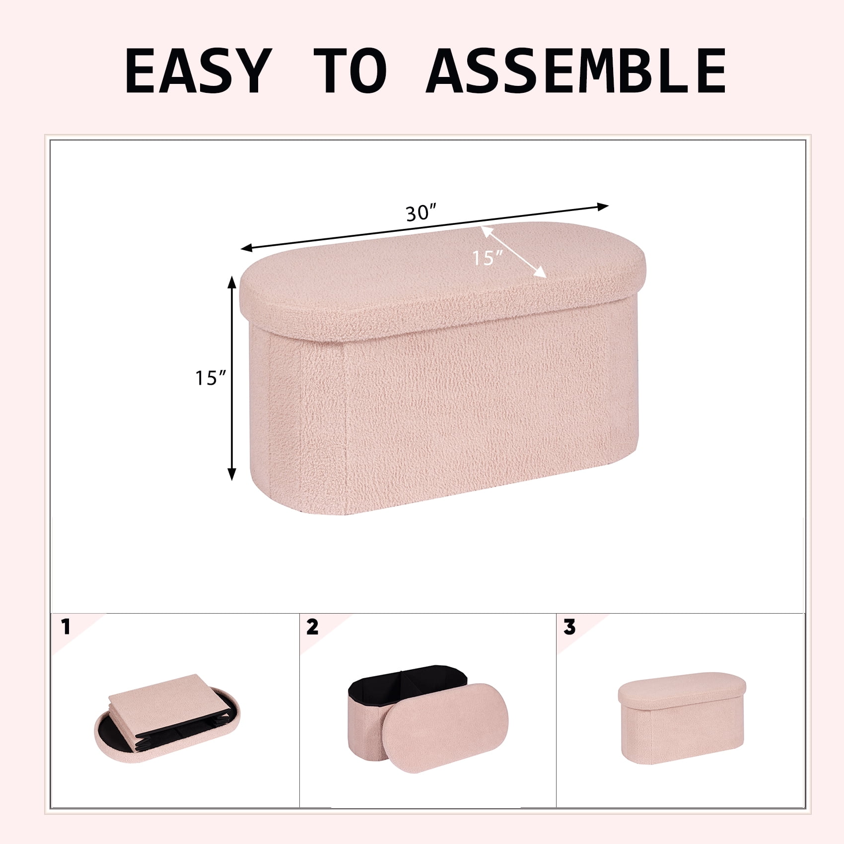 PINPLUS Storage Ottoman Bench Tufted Oval Ottoman Bench Foot Rest Velvet Bench with Storage 30" Pink