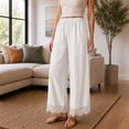 thumbnail image 5 of Wrongduck Women's Lace Trim Wide Leg Pants, Cropped Palazzo Trousers with Drawstring Elastic Waist and Pockets, Lightweight Summer Casual Lounge Pants, 5 of 7